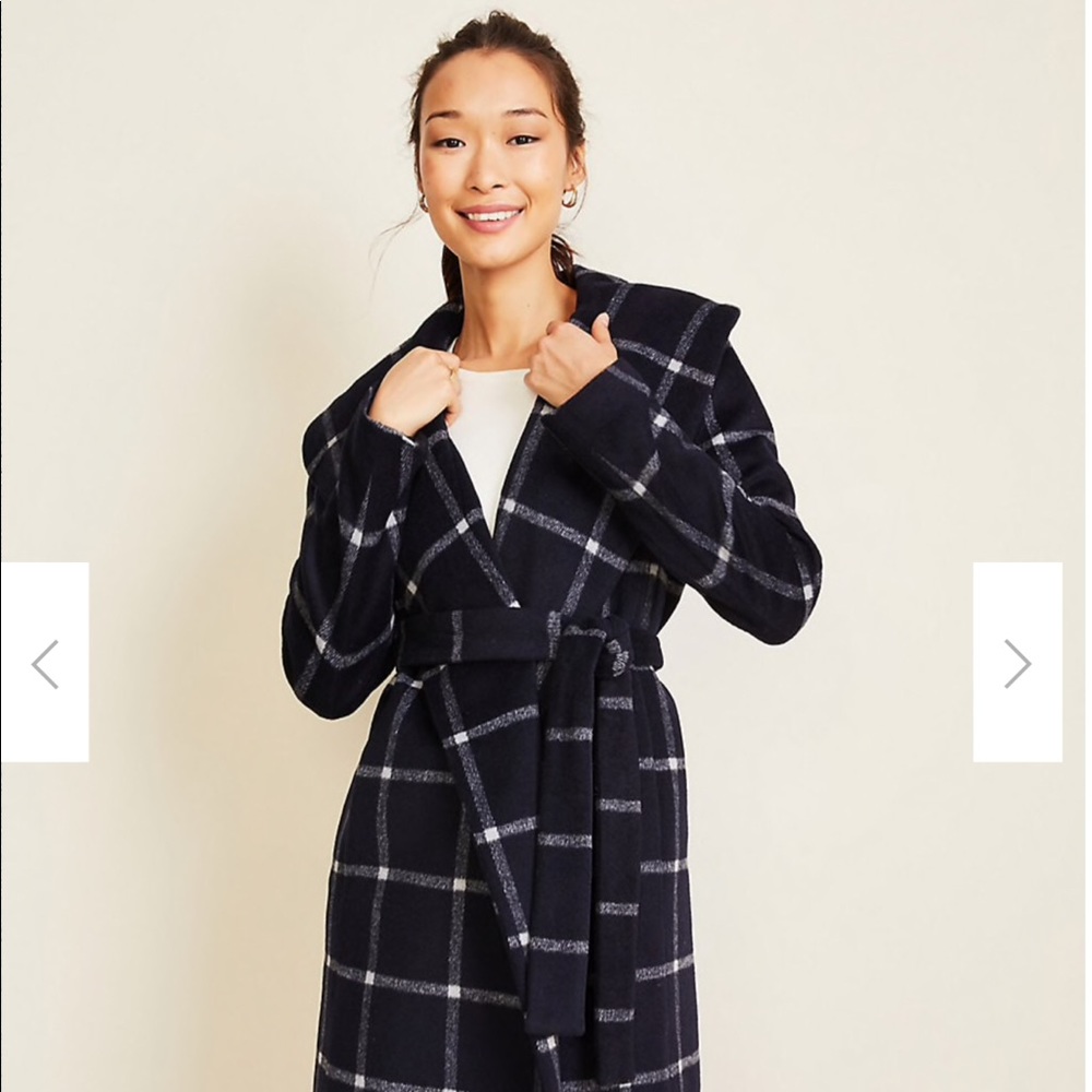 Ann Taylor Tall Windowpane Shawl Collar Wrap Coat